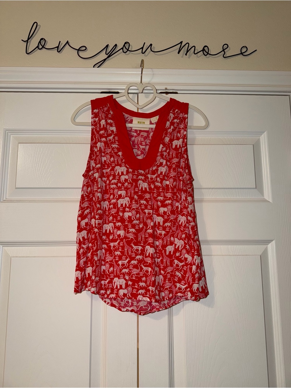 Maeve Red Sleeveless Animal-Print V-Neck Blouse